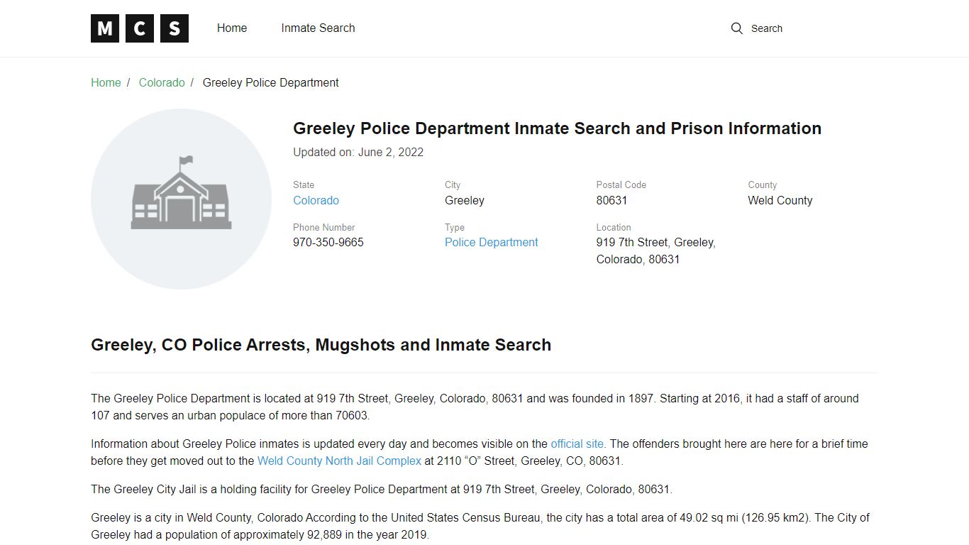 Greeley Police Department Inmate Search and Prison Information